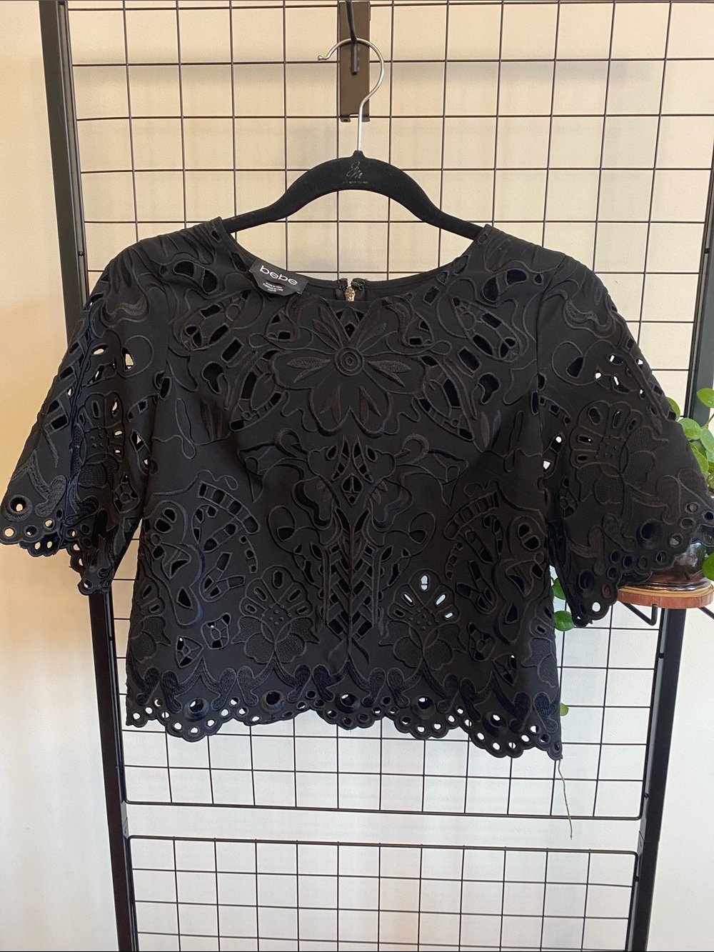 bebe Black Eyelet Lace Crop Top XXS